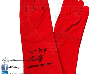 Art No. Alif-017 AllSafe Red Welding Gloves Made Of Full Cow Split Leather Inside full lining.