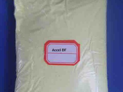 Rubber additives: Accelerator BF for CPE Chlorinated Polyethylene  Description ACCEL-BF(NC) Accelerator for chlorinated polyethylene (CPE)   Composition:     High molecular-weight fatty amines Physical State:   Waxy flakes