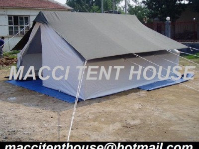 We Are Manufacturing Double Fly Tent 4 by 4 meters. In Karachi Pakistan. Specification: DOUBLE FLY, SINGLE FOLD RIDGE TENT,Doubly fly heavy duty Family Ridge tent. Suitable for longer use even in extreme weather conditions.Made from Cotton Canvas Waterpro