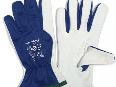 Alif-1003 Working Gloves, Palm Goatskin Leather back Blue polyester