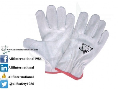 AllSafe Driver Gloves 1 Made Of Full Cow Split Leather With Red Piping.