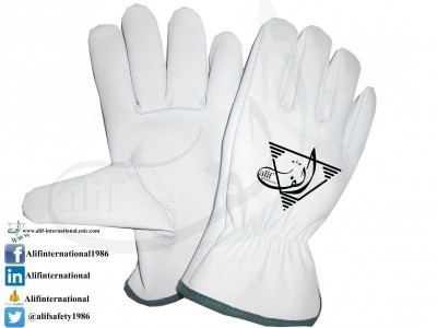 AllSafe Driver Gloves 6 Made Of Full Goatskin Leather Gloves with green Piping.