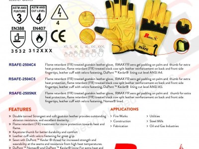 RSAFE-2504C4 RAMX Fire Resistant Leather Gloves,