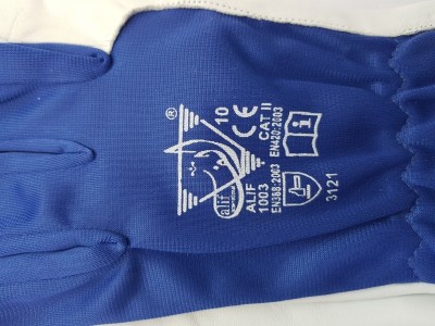 Alif-1003 Working Gloves, Palm Goatskin Leather back Blue polyester