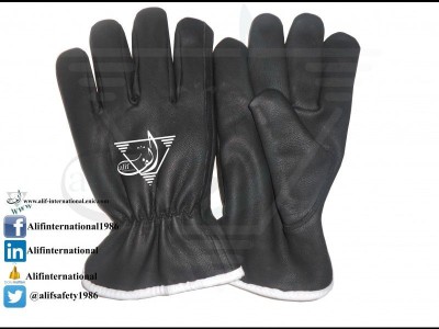 AllSafe Driver Gloves 3 Made Of Full Black Goatskin Leather Gloves with white piping.