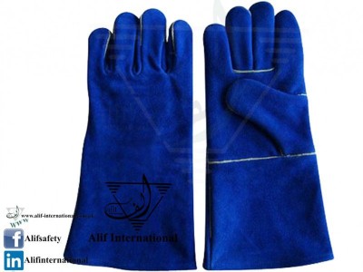 Art No. Alif-020 AllSafe Blue Welding Gloves Made Of Full Cow Split Leather Inside full lining.
