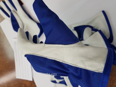 Alif-1003 Working Gloves, Palm Goatskin Leather back Blue polyester