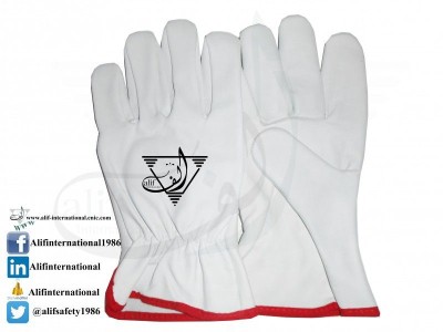 AllSafe Driver Gloves 5 Made Of Full Goatskin Leather Gloves with Red Piping.